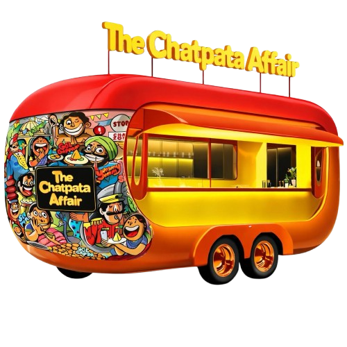 The Chatpata Affair food truck with its comic-style mural and yellow bubble-letter roof sign